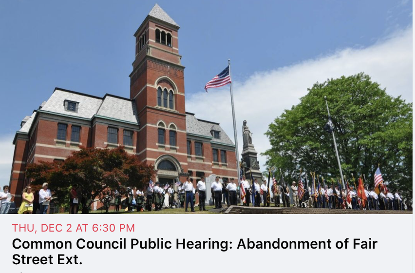 A public hearing on the abandonment of Fair Street Extension for the Kingstonian Project and Prevailing Wage