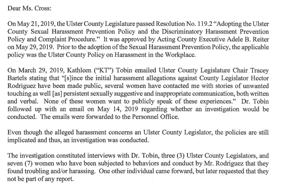 Request that Ulster County Legislators Censure County Officials When Violating Sexual Harassment Policies
